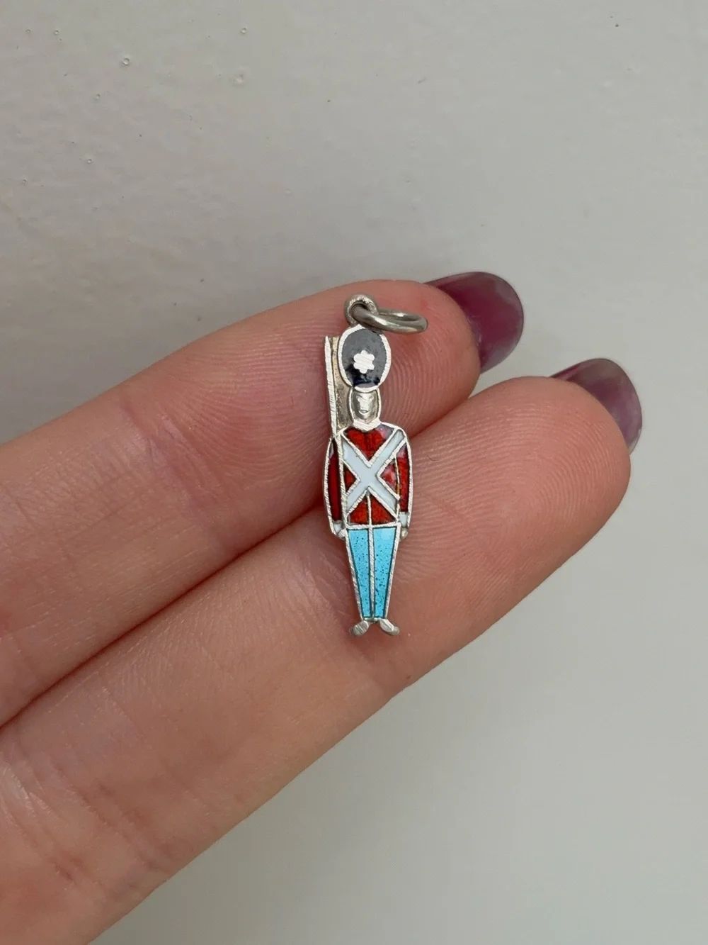 Vintage Sterling Silver Royal Guard Enamel Charm Pendant Mid Century Modern